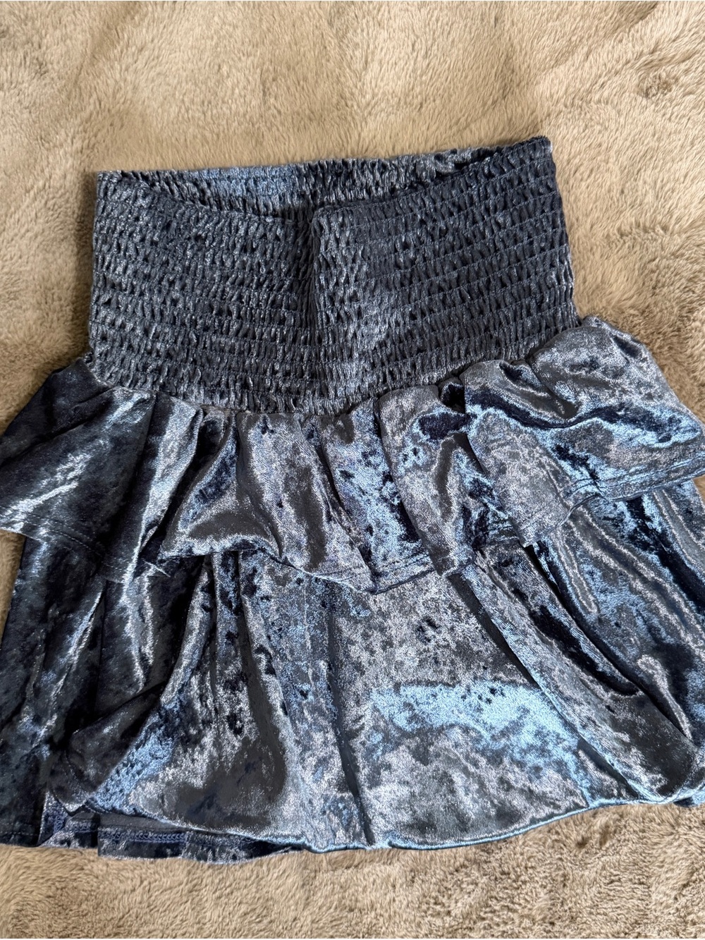 Pixielane Velvet Ruffle Mini Skirt - Slate Blue